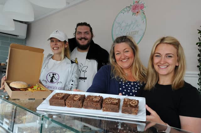Best Brownie and burger winners Little Cake Shop by the Sea's Kaye Riley and Jessica Everest, and LayWawa's Sarah Howell and Anthony Buckingham.