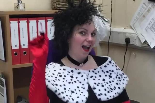 Office staff member Samantha Ashworth is Cruella Deville.