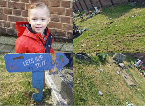 Sheldon's grave was left 'a complete mess' says his mum Katrina.