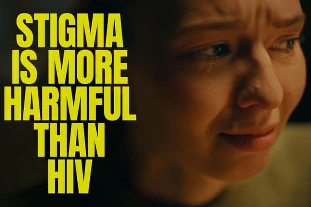 A poster for the 'Stigma is More Harmful than HIV' campaign.