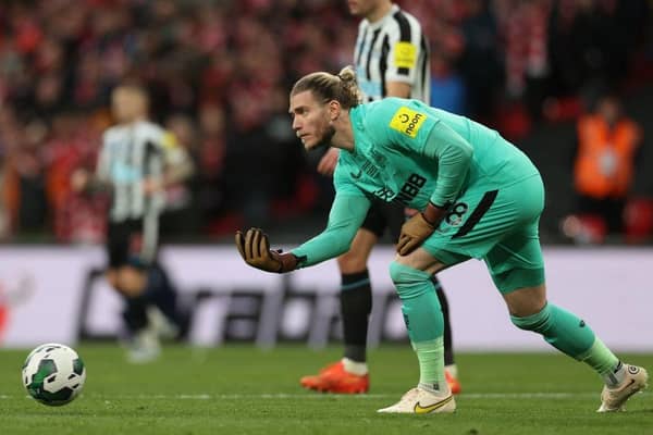 Loris Karius made his Newcastle United debut at Wembley Stadium  (Photo by ADRIAN DENNIS/AFP via Getty Images)