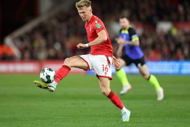 Sam Surridge playing for Nottingham Forest against Tottenham. (Photo by Catherine Ivill/Getty Images )