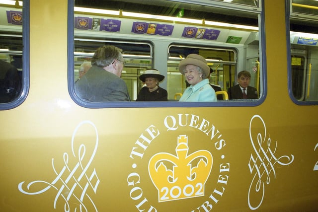 Queen Elizabeth II arrives at Sunderland Railway Station  to officially open a new link in 2002.