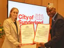 Football heroes former Sunderland AFC Ladies and England 'lioness' Stephanie Darby (nee Houghton) MBE and former Sunderland AFC star Gary Bennett MBE who have both received the freedom of Sunderland in a ceremony at Sunderland City Hall tonight.