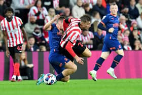 Jack Clarke is brought down at the Stadium of Light