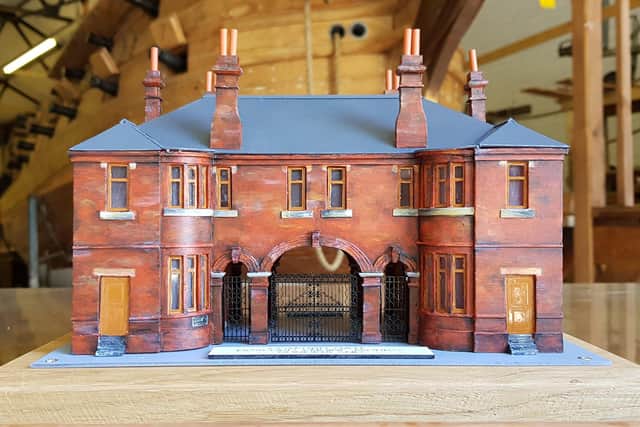 A close-up view of the model gatehouse.