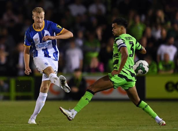 Jan Paul van Hecke playing for Brighton against Forest Green. (Photo by Alex Burstow/Getty Images)