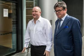 LONDON, ENGLAND - JULY 10:  Owner of Sports Direct and Newcastle United, Mike Ashley (L), arrives at the High Court on July 10, 2017 in London, England. Mr Ashley is defending himself against a lawsuit filed by former business associate Jeff Blue.  (Photo by Carl Court/Getty Images)