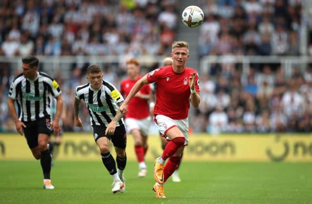 Sam Surridge playing for Nottingham Forest against Newcastle United. (Photo by Jan Kruger/Getty Images)