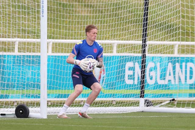Jordan Pickford of England trains during the England Training Session at St George's Park.