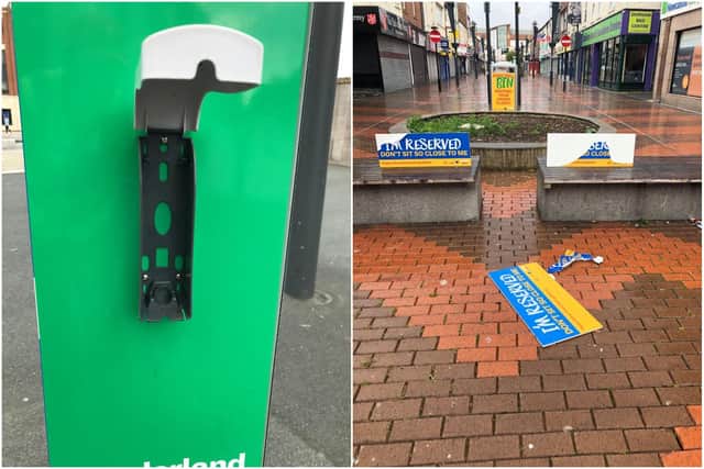 Sunderland BID has shared images of the damage to its Covid-19 safety measures in the city centre as it urged anyone with information to contact police. Photos by Sunderland BID.