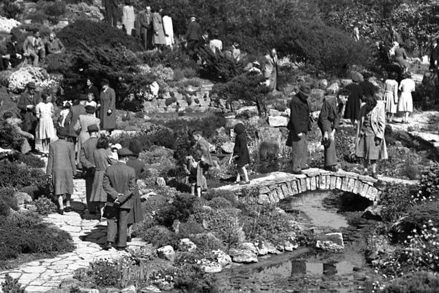 People flock to look round gardens in Lizard Lane, Whitburn, in May 1948. The writer Lewis Carroll stayed there on several occasions.
 