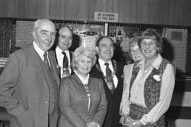 Phil Drabble, left. star of the One Man and his Dog TV programme pictured with members and guests at the annual meeting of the Tyne and Wear South Federation of Women's Institutes.