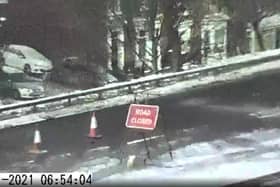 A North East Live Traffic CCTV image showing the closure in place