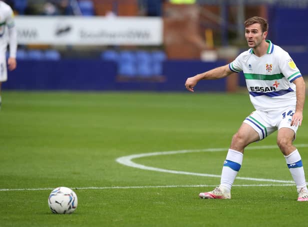BIRKENHEAD, ENGLAND - OCTOBER 23: Callum McManaman of Tranmere Rovers in action during the Sky Bet League Two match between Tranmere Rovers and Northampton Town at Prenton Park on October 23, 2021 in Birkenhead, England. (Photo by Pete Norton/Getty Images)