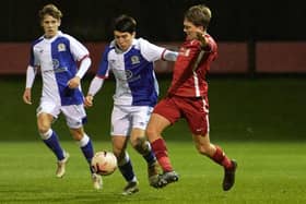 Jay Haddow playing for Blackburn Rovers Under-18s. (Photo by Nick Taylor/Liverpool FC/Liverpool FC via Getty Images)