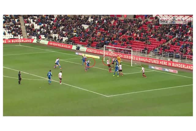 IMAGE ONE: Sunderland were undone by a long throw-in for Gillingham's first goal. Alim Ozturk and Jordan Willis (both circled) were at fault.