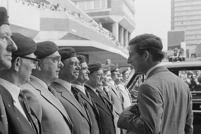 Prince Charles chatting with some of the members of the Sunderland branch of the 1st Airborne Association as he left the Crowtree Leisure Centre in 1978.
