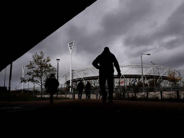 General view outside the stadium as fans arrive ahead of the Premier League match between West Ham United and Newcastle United at London Stadium on November 02, 2019 in London, United Kingdom. (Photo by Alex Morton/Getty Images)