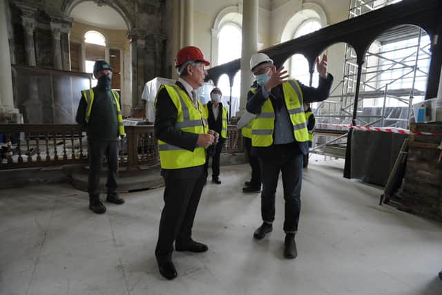 The Mayor of Sunderland Coun Harry Trueman visits Holy Trinity church to see current restoration works.
