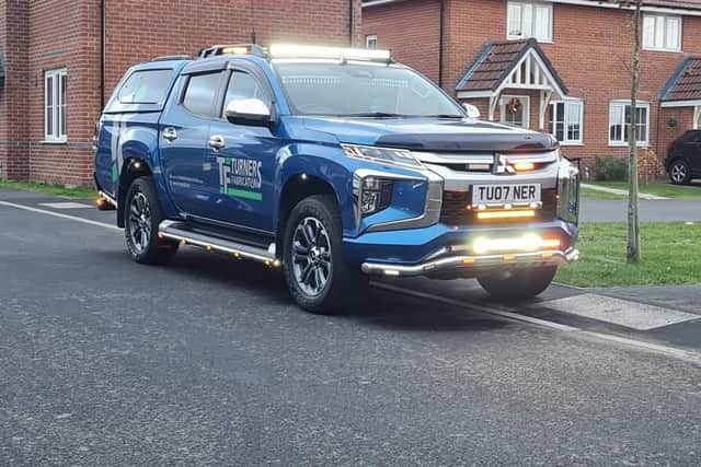 Michael Turner's blue Mitsubishi L200 pick up truck which took part in the display.

Photograph: Michael Turner