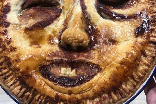 The Halloween Face Pie produced by Tarts and Traybakes.