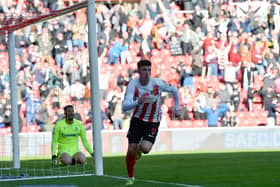 Nathan Broadhead celebrates one of his many crucial goals for Sunderland last season