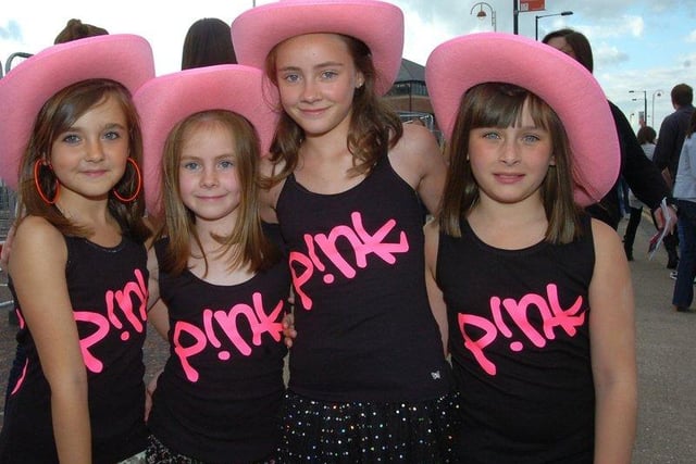Pink was the first woman to perform when she brought her pop anthems and acrobatic staging to the Stadium of Light in 2010. Pictured here are some excited fans outside the stadium.