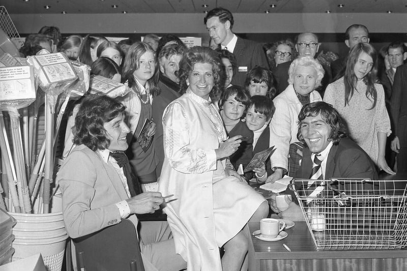 Coronation Street star, Pat Phoenix joined Vic Halom and Ian Porterfield for the opening of Woolco in 1973.