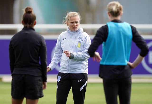 England coach Sarina Wiegman during a training session at St. George's Park, Burton. PA.