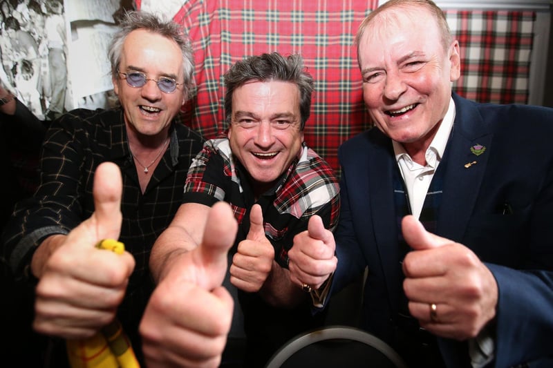 File photo dated 22/09/15 of Bay City Rollers (left to right) Stuart Wood, Les McKeown and Alan Longmuir as they make the announcement of their reunion at Central Hotel in Glasgow.