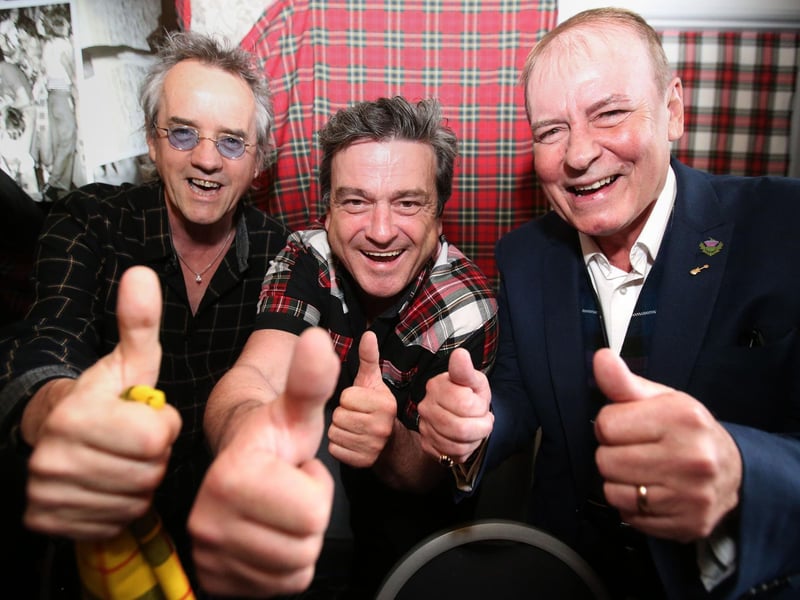 File photo dated 22/09/15 of Bay City Rollers (left to right) Stuart Wood, Les McKeown and Alan Longmuir as they make the announcement of their reunion at Central Hotel in Glasgow.