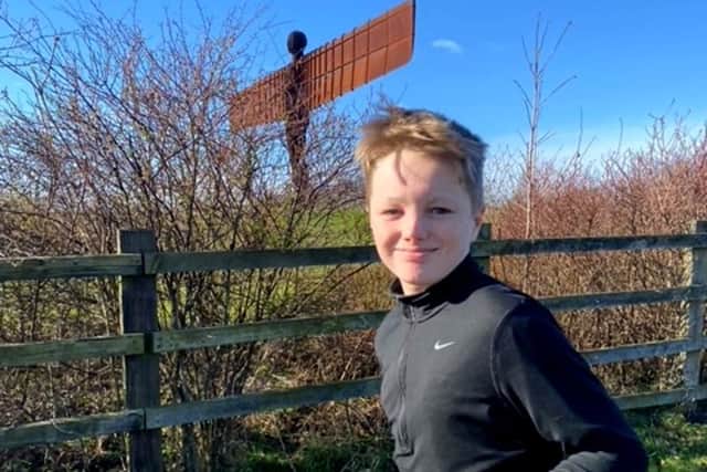 Charlie gets some training in before his 6-mile run to the Angel of the North.