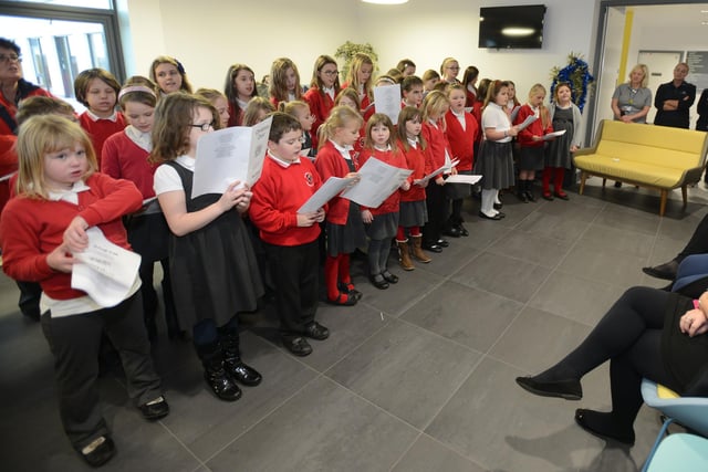 Pupils from St. Paul's School, Ryhope singing for visitors at the Hopewood Park Hospital Christmas fair in 2014.