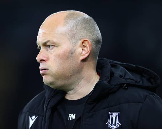 SWANSEA, WALES - FEBRUARY 21: Alex Neil, Manager of Stoke City, looks on prior to the Sky Bet Championship match between Swansea City and Stoke City at Swansea.com Stadium on February 21, 2023 in Swansea, Wales. (Photo by Michael Steele/Getty Images)