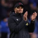 BURNLEY, ENGLAND - APRIL 10: Vincent Kompany the manager of Burnley applauds their support after the Sky Bet Championship between Burnley and Sheffield United at Turf Moor on April 10, 2023 in Burnley, England. (Photo by Alex Livesey/Getty Images)