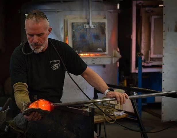 Dave Martin at work in the studio of the National Glass Centre.