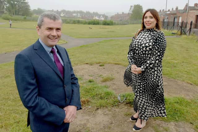 Michael Farr, of Bernicia Homes, with Sunderland councillor Rebecca Atkinson at the new homes site.