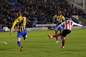 Alex Pritchard of Sunderland scores the opening goal during the Sky Bet League One match between Shrewsbury Town and Sunderland. (Photo by Ian Horrocks/Sunderland AFC via Getty Images)
