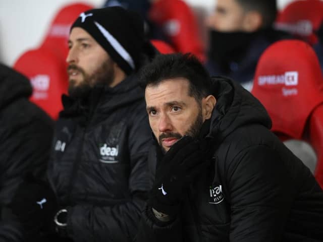 West Brom boss Carlos Corberan watches his side against Sunderland. (Photo by Stu Forster/Getty Images)