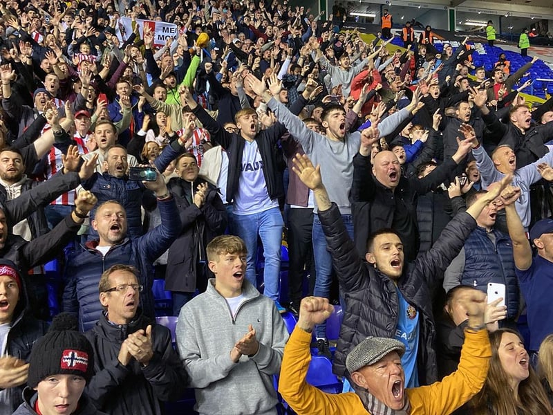 Passionate Sunderland fans cheer the Black Cats on away from home at Birmingham City.