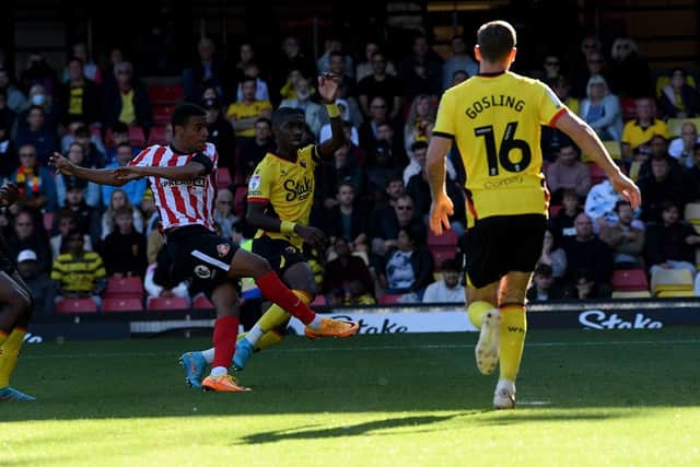Jewison Bennette scoring for Sunderland against Watford. Picture by FRANK REID