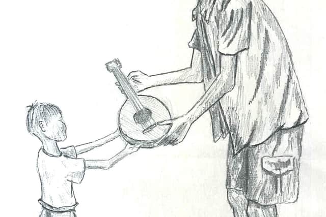 The sketch by Ray Lonsdale showing the concept for the statue.