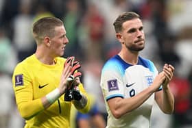 Jordan Pickford and Jordan Henderson playing for England at the 2022 World Cup. (Photo by Kirill KUDRYAVTSEV / AFP) (Photo by KIRILL KUDRYAVTSEV/AFP via Getty Images)