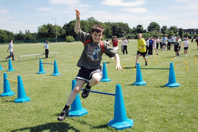 A hurdles event at the 2005 Wessington Primary School sports day.
