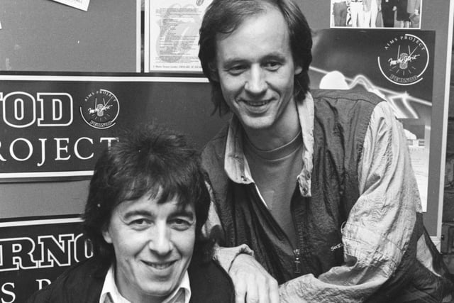Angie was a hit for the Rolling Stones in September 1973. Here's Bill Wyman in the North East in 1987 to give aspiring young musicians a chance of a life-time. Ten bands were selected from all over the North East to spend a day recording in his mobile studio.He was pictured with Andy Fariweather-Lowe who helped assess the tapes.
