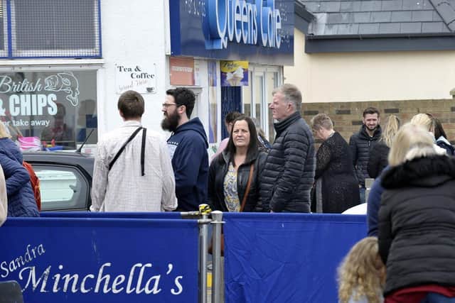 There were also long queues outside of Minchells'a Fish and Chip shop.

Picture by FRANK REID