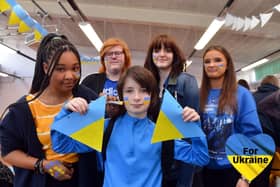 Monkwearmouth Academy pupils dressed in Ukraine colours and making flags to show their support for people in the war-torn country.