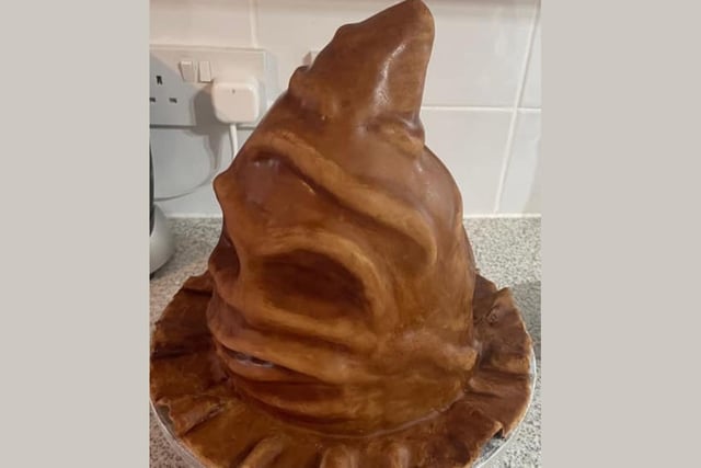 The Sorting Hat, from the Harry Potter book series, created in cake. Sarah's one of our star bakers!