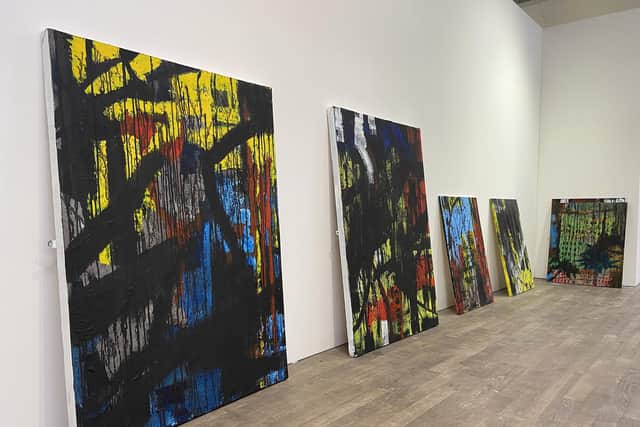 Art work waiting to be hung at the Next Steps exhibition at the Washington Arts Centre. Picture by FRANK REID
